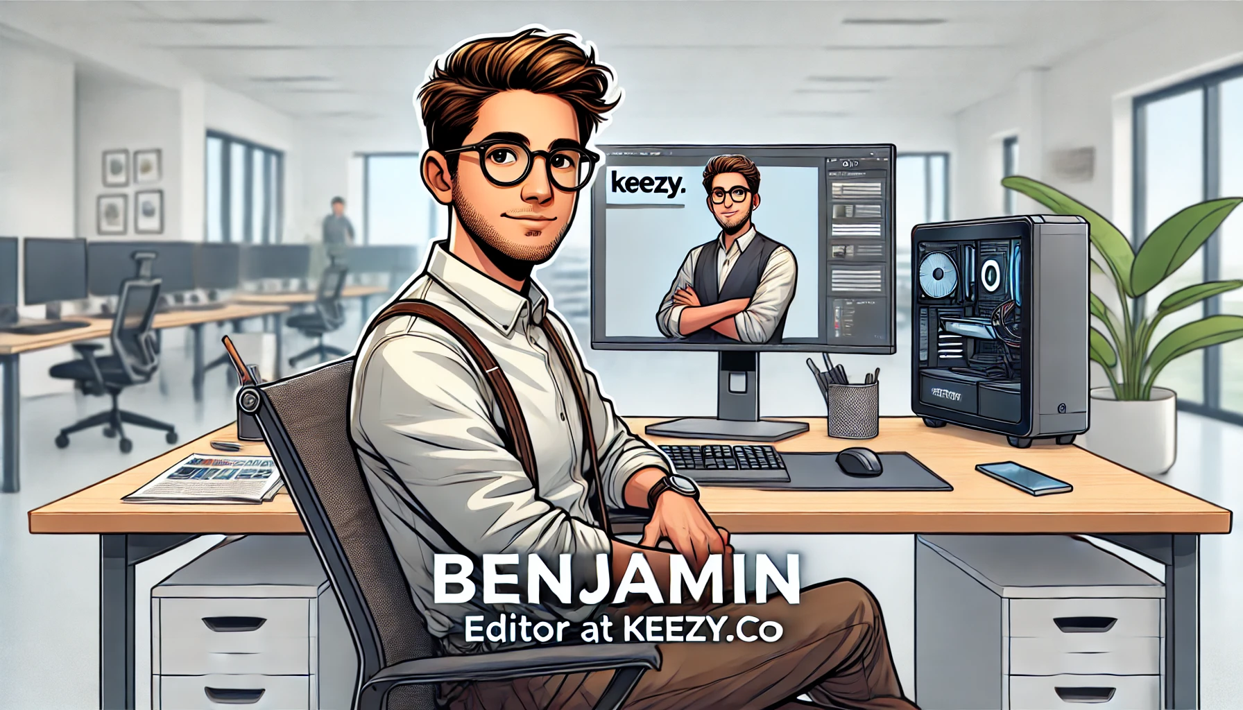 Editor Benjamin Tech Guru Keezy.co: Professional portrait of Editor Benjamin sitting at his desk with a computer in the background, representing his role as a tech guru and editor at Keezy.co."