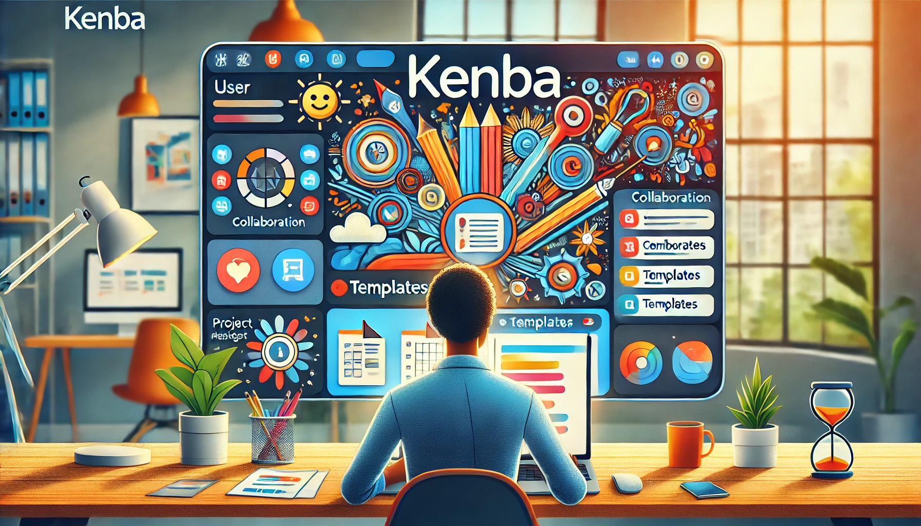 How to Use Kenba: A screenshot of the Kenba dashboard showing various design elements, tasks, and collaboration tools, illustrating how to use Kenba effectively for productivity and creativity.